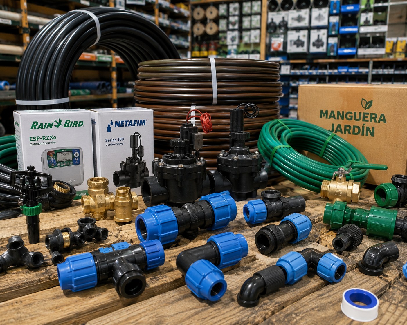 Material de riego por goteo para huerto y jardín