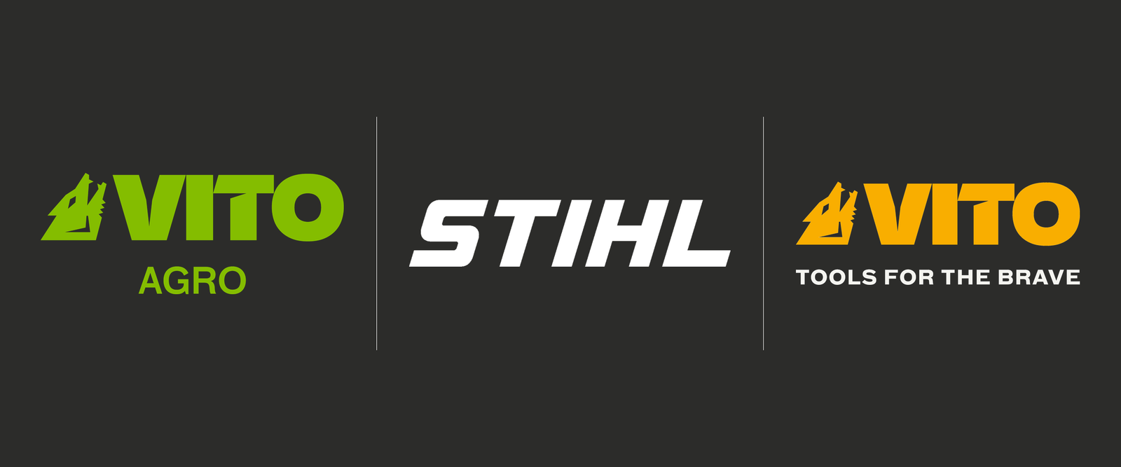 Logotipos de las marcas Stihl, Vito Agro y Vito Tools for the Brave, disponibles en Piensos La Huerta